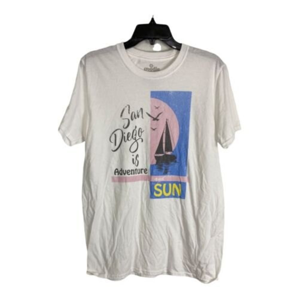 Goodie Two Sleeves Womens Adult Tee Shirt Medium White Pink San Diego Sailboat